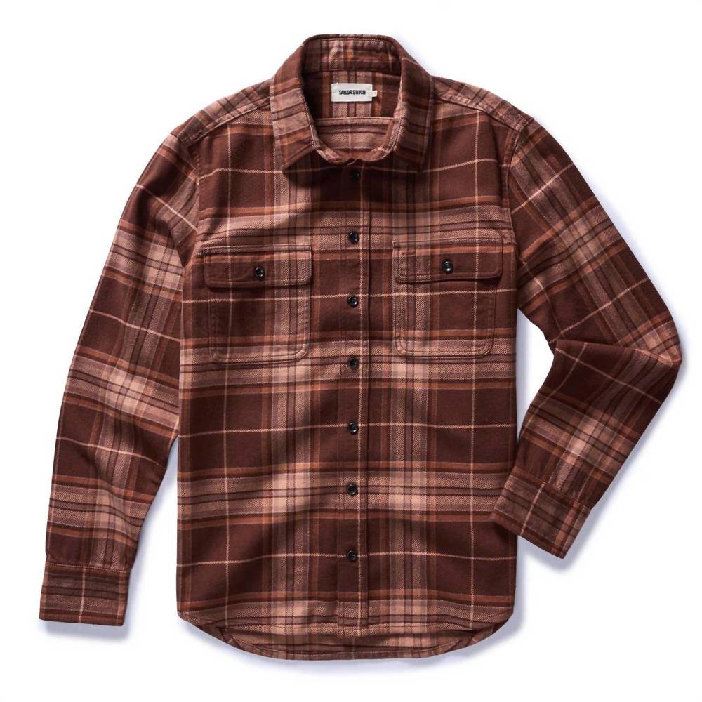 NEW TAYLOR STITCH men's ledge shirt in chestnut plaid